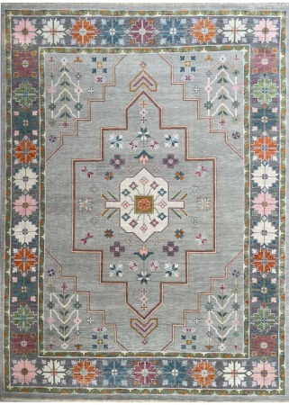 Oushak Turkish Style L-16 Grey/D. Grey Wool Hand Knotted Indian Rug