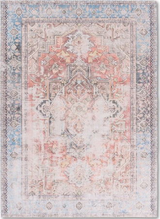Serene Washable Transitional 37 Blue Orange Cotton Loomed Turkish Rug