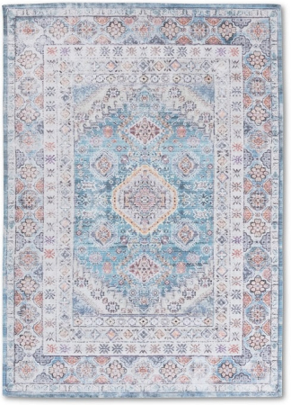 Serene Washable Transitional 21 Blue Cotton Loomed Turkish Rug