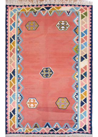 Kilim Salmon Wool Hand Woven Persian Rug