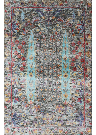 Oxidized Brown Wool & Bamboo Silk Hand Knotted Indian Rug
