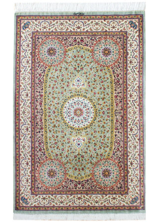 Qum Samadi Green Wool & Silk Hand Knotted Persian Rug