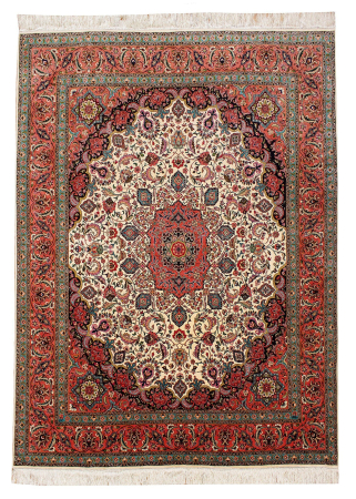 Tabriz Javad Ivory/Rose Wool & Silk Hand Knotted Persian Rug