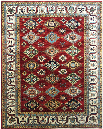 Kazak Serapi Rust/Ivory Fine Wool Hand Knotted Indian Rug