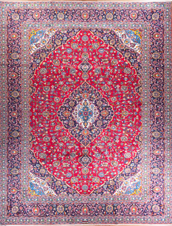 Kashan Medallion Fine Red Wool Hand Knotted Persian Rug