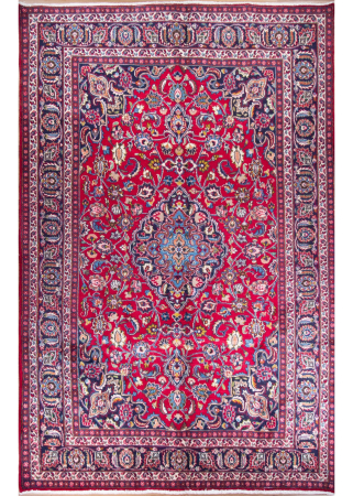 Mashad Medallion Red Wool Hand Knotted Persian Rug