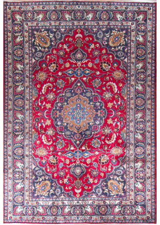 Mashad Medallion Red Wool Hand Knotted Persian Rug