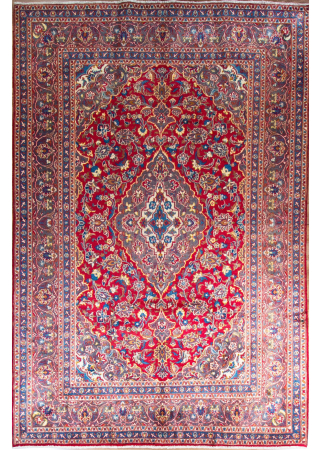 Mashad Medallion Red Wool Hand Knotted Persian Rug