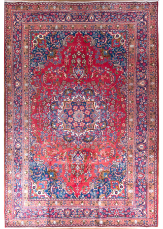 Sabzewar Medallion Red Wool Hand Knotted Persian Rug