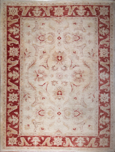 Chobi Rust Cream Wool Hand Knotted Pakistani Rug