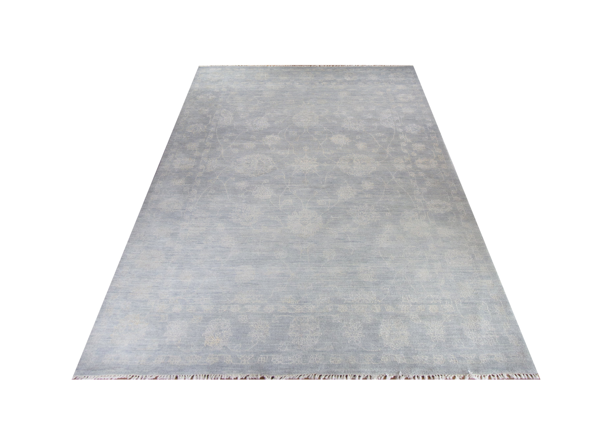 Punja Grey Wool Hand Knotted Indian Rug, featuring Grey tones and Floral design, ideal area rug for any room in your home.