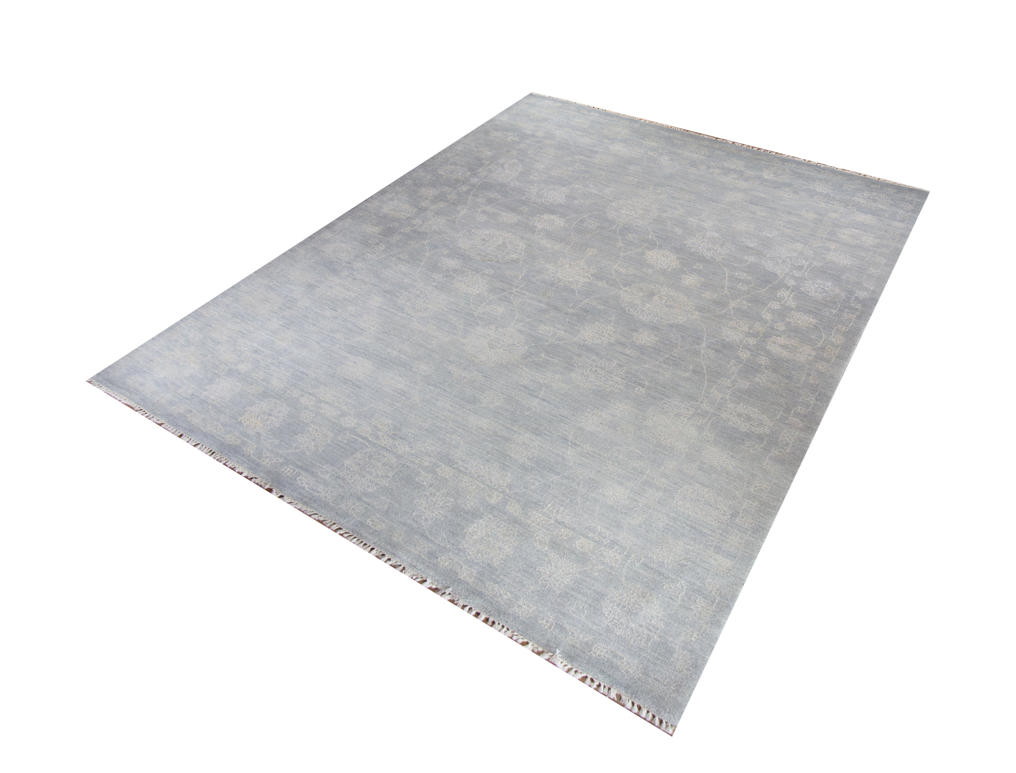 Punja Grey Wool Hand Knotted Indian Rug, featuring Grey tones and Floral design, ideal area rug for any room in your home.
