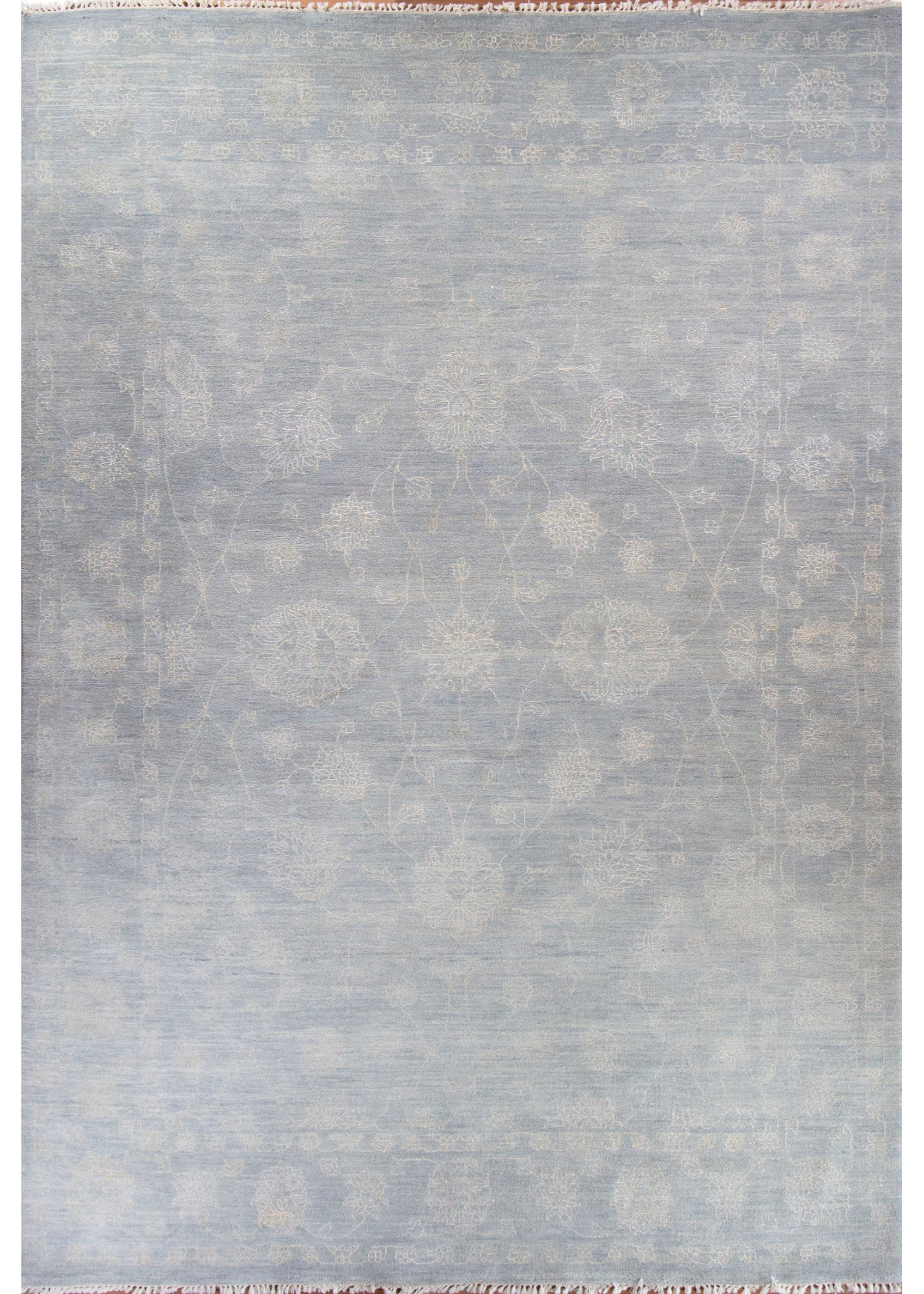 Punja Grey Wool Hand Knotted Indian Rug, featuring Grey tones and Floral design, ideal area rug for any room in your home.