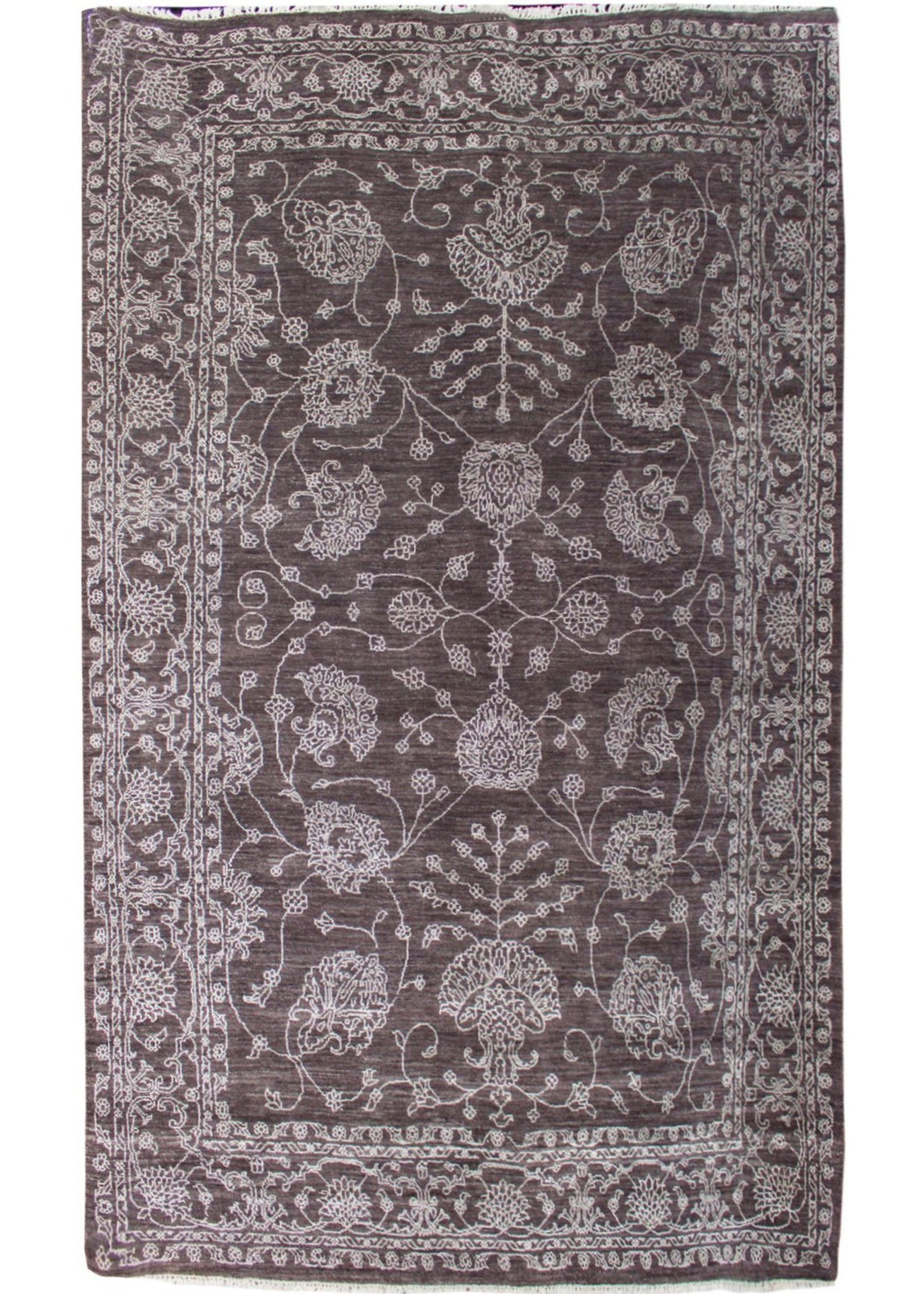 Punja Wool Hand Knotted Indian Rug, featuring Brown tones and Floral design, ideal area rug for any room in your home.