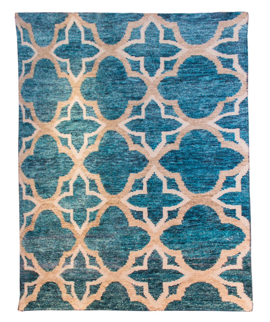 Pouria Silk Hand Knotted Indian Rug, featuring Blue tones and Geometric design, ideal area rug for any room in your home.
