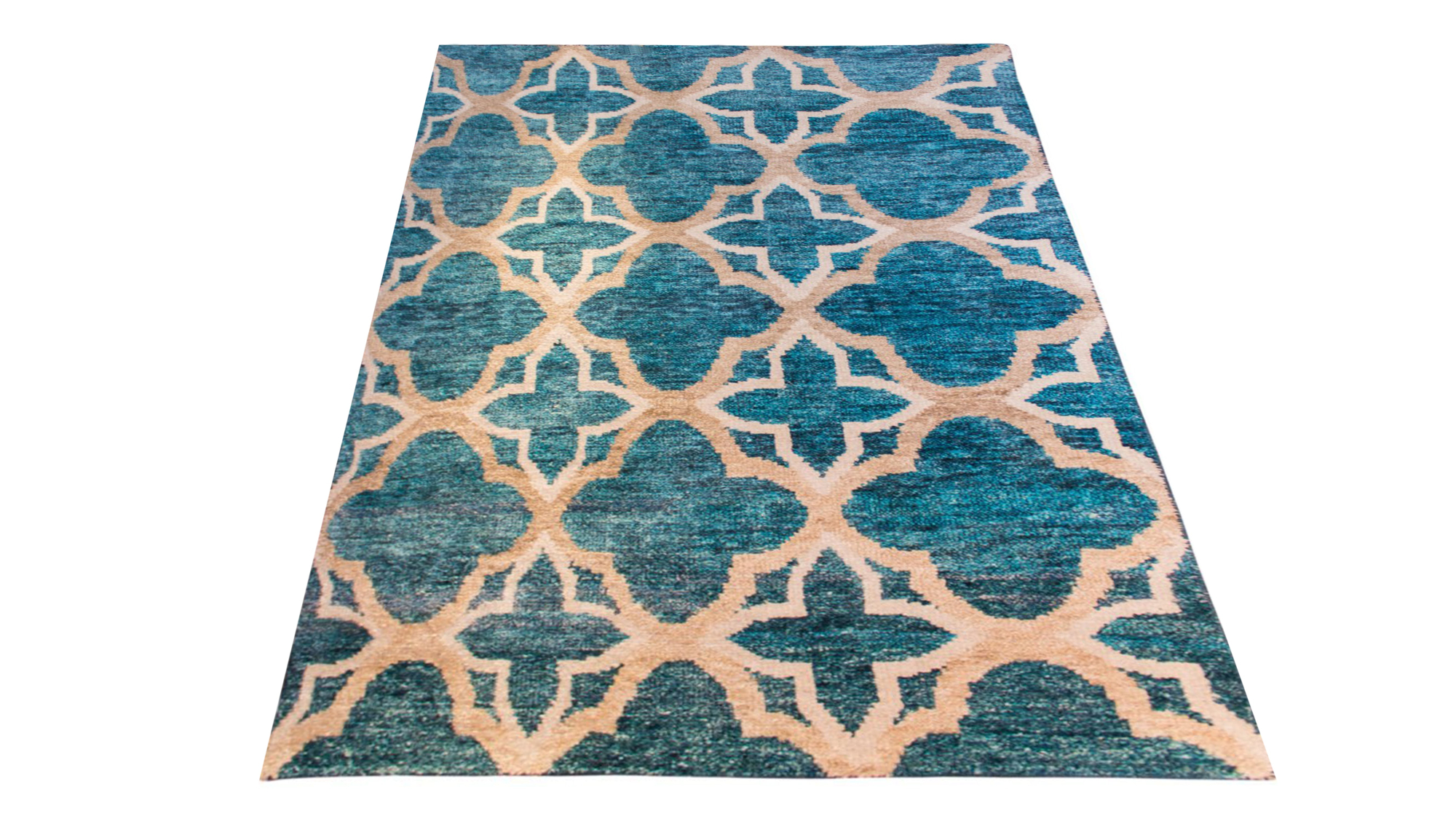 Pouria Silk Hand Knotted Indian Rug, featuring Blue tones and Geometric design, ideal area rug for any room in your home.