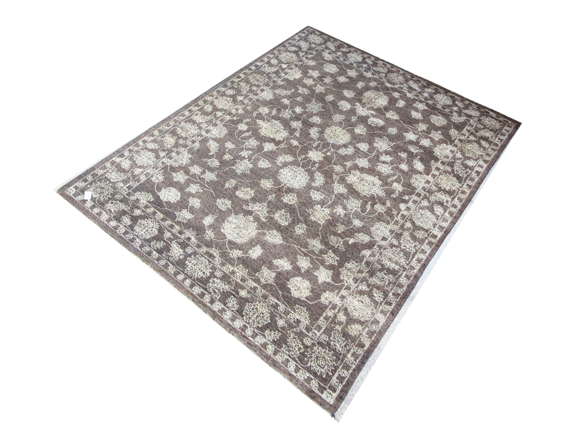 Punja Wool Hand Knotted Indian Rug, featuring Brown tones and Floral design, ideal area rug for any room in your home.