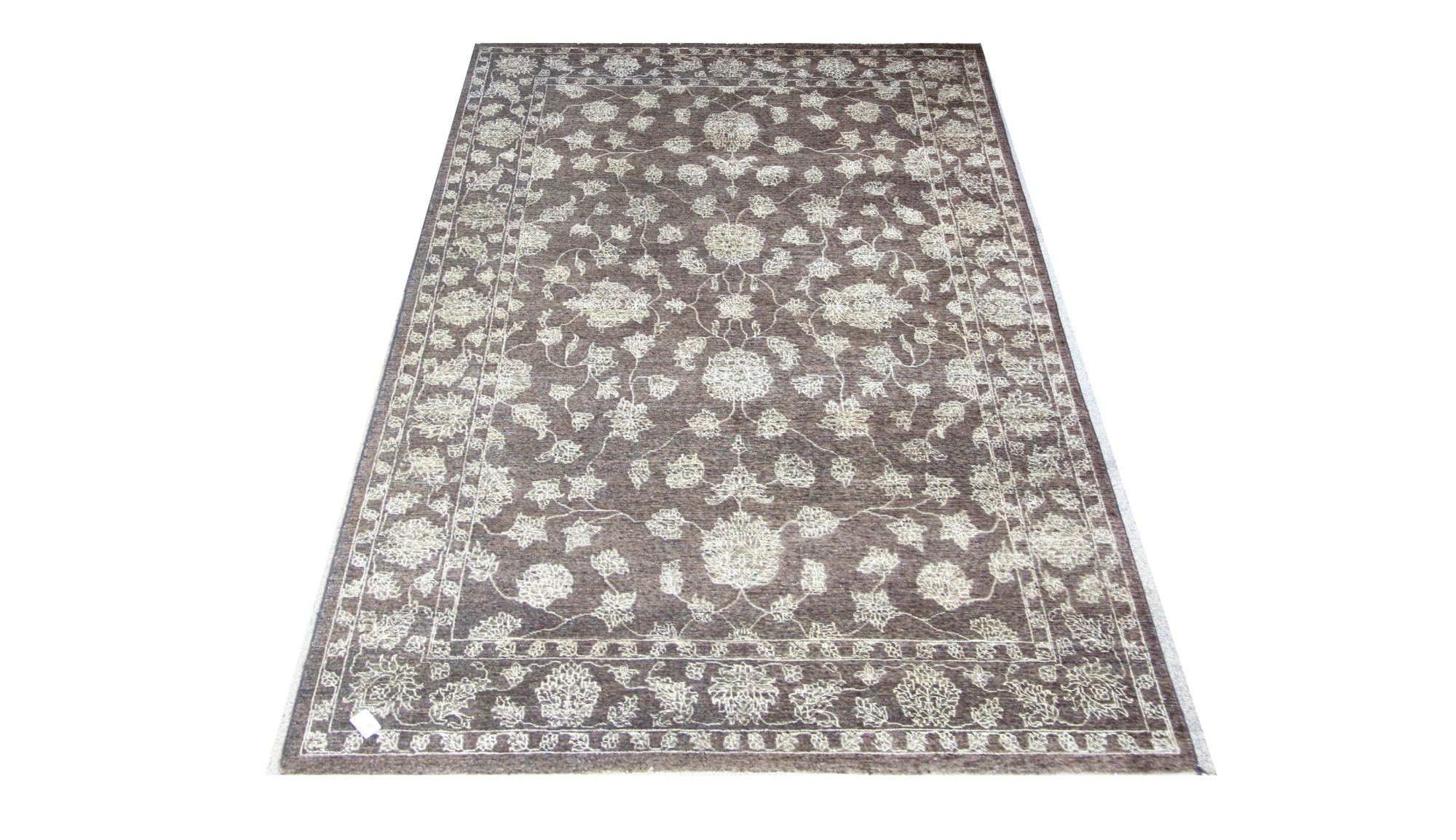 Punja Wool Hand Knotted Indian Rug, featuring Brown tones and Floral design, ideal area rug for any room in your home.