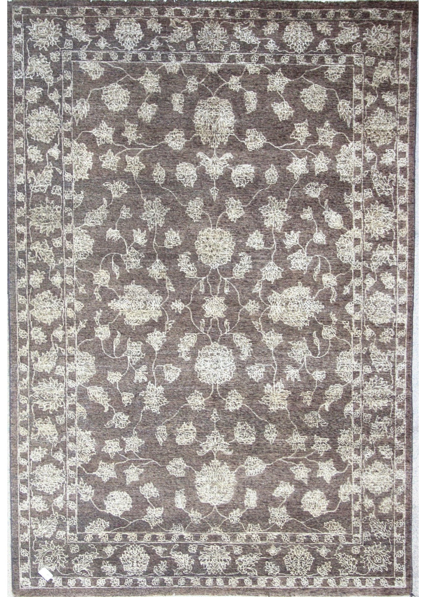 Punja Wool Hand Knotted Indian Rug, featuring Brown tones and Floral design, ideal area rug for any room in your home.
