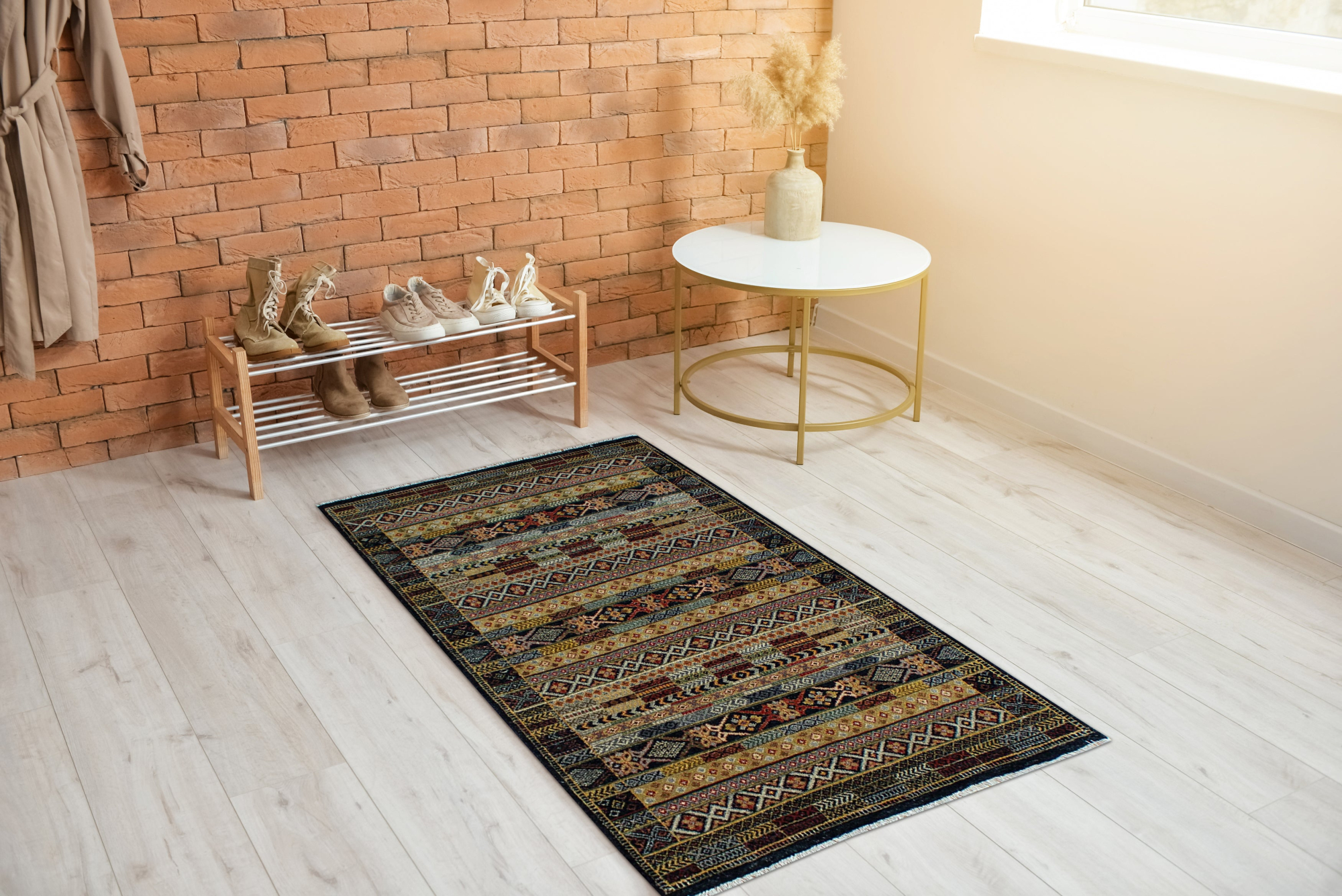 Agra Black Wool Hand Knotted Indian Rug, featuring Multi tones and Geometric design, ideal area rug for any room in your home.
