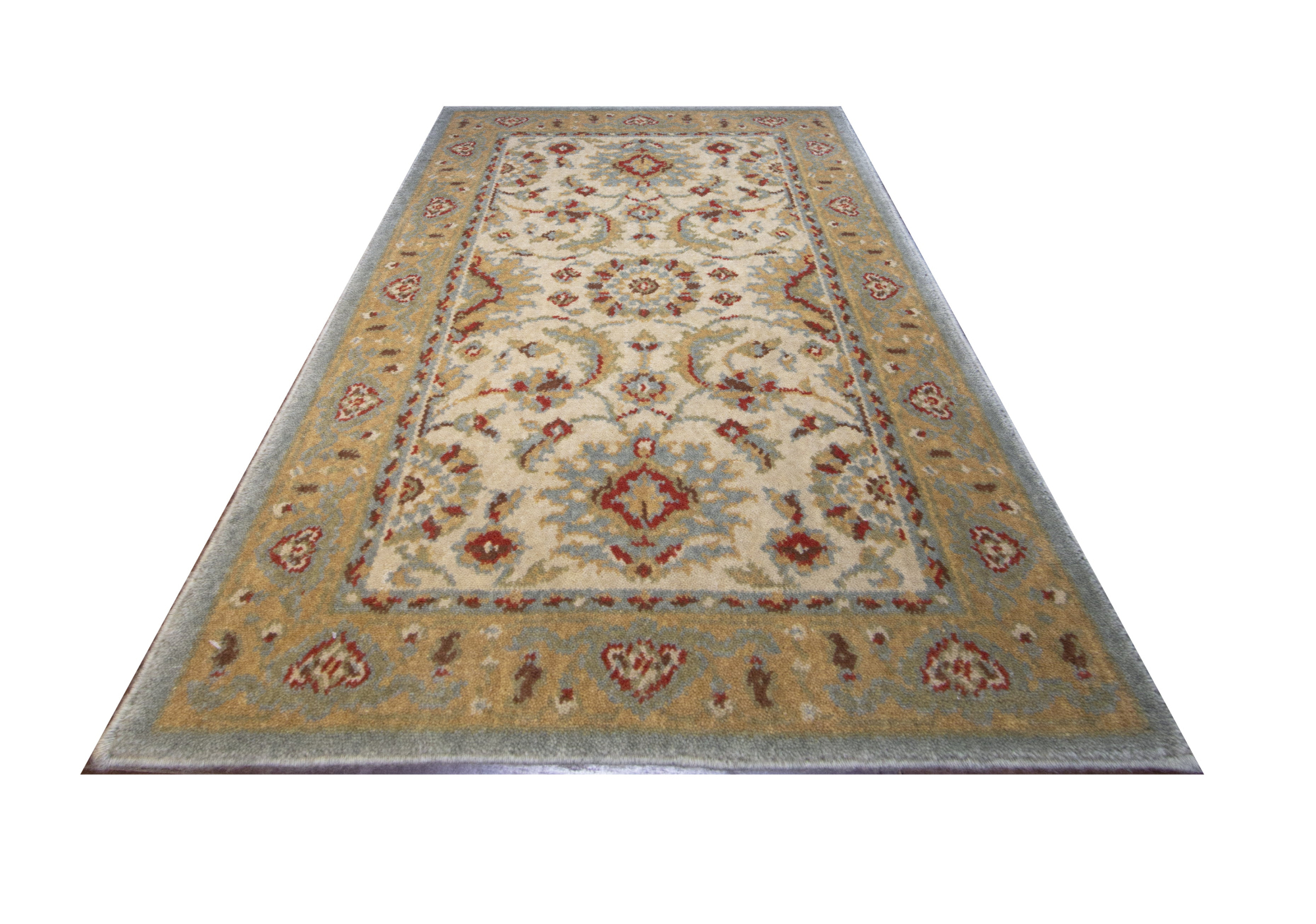 Calcutta Ivory/Gold Wool Loomed Indian Rug, featuring Ivory tones and Floral design, ideal area rug for any room in your home.