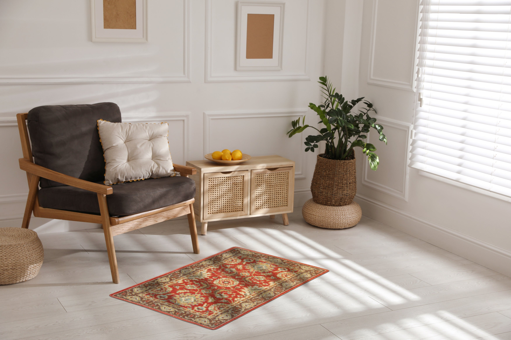 Calcutta Red/Brown Wool Loomed Indian Rug, featuring Red tones and Floral design, ideal area rug for any room in your home.