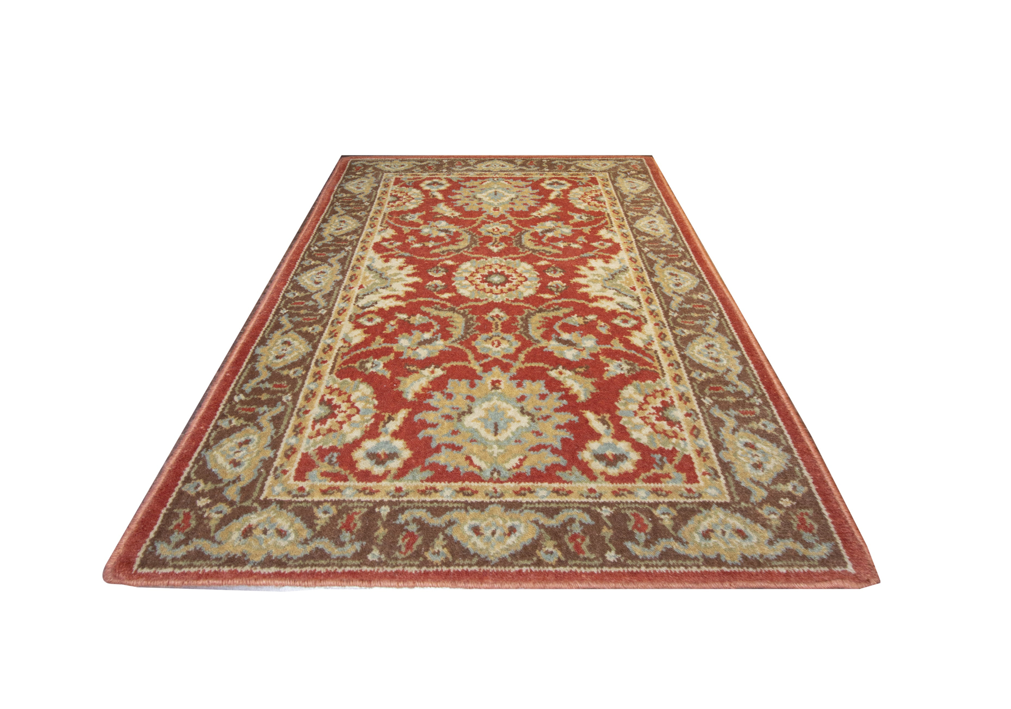 Calcutta Red/Brown Wool Loomed Indian Rug, featuring Red tones and Floral design, ideal area rug for any room in your home.