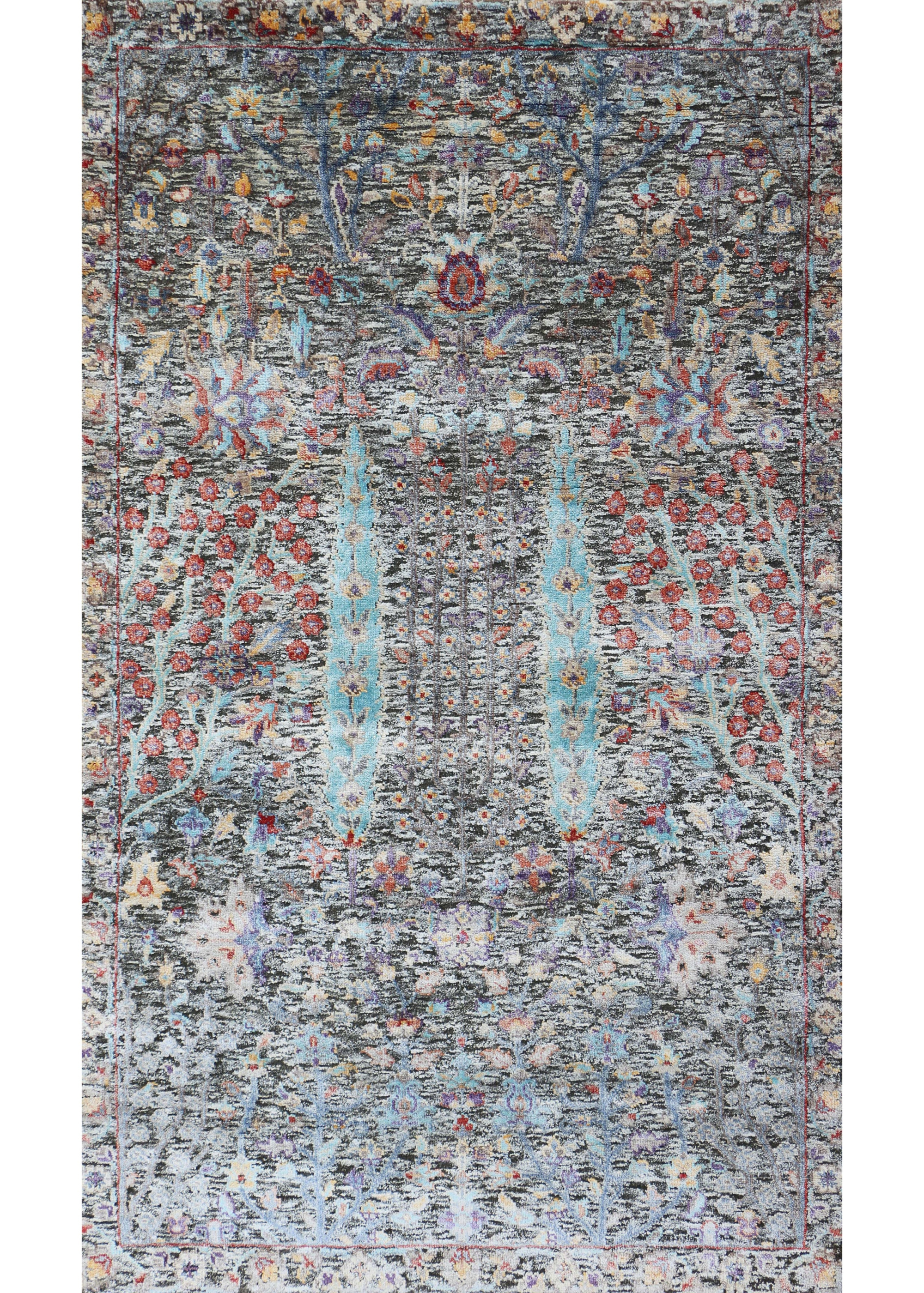 Oxidized Brown Wool & Bamboo Silk Hand Knotted Indian Rug, featuring Brown tones and Floral design, ideal area rug for any room in your home.