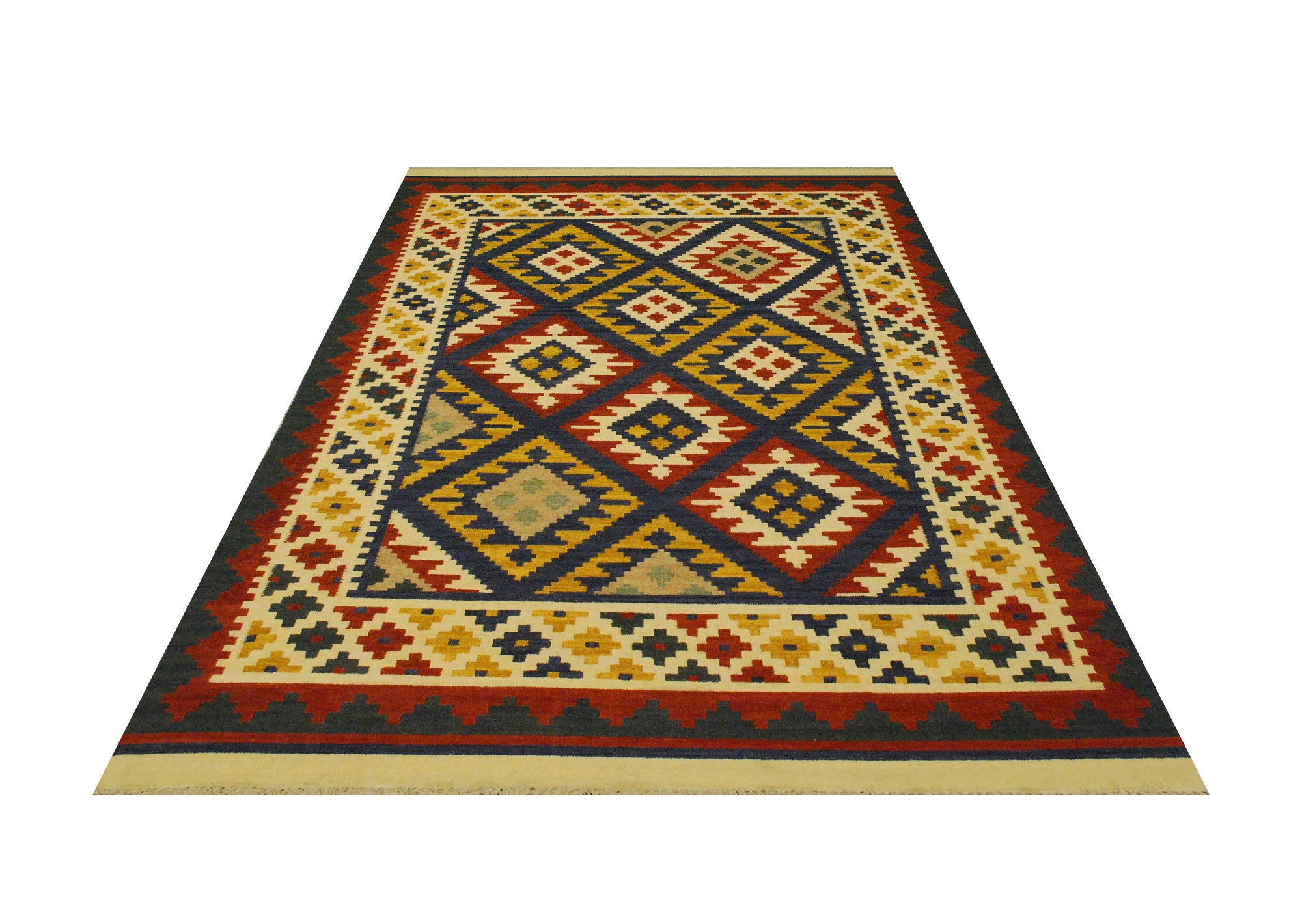 Killim Keisari Multi Wool Hand Woven Indian Rug, featuring Multi tones and Geometric design, ideal area rug for any room in your home.