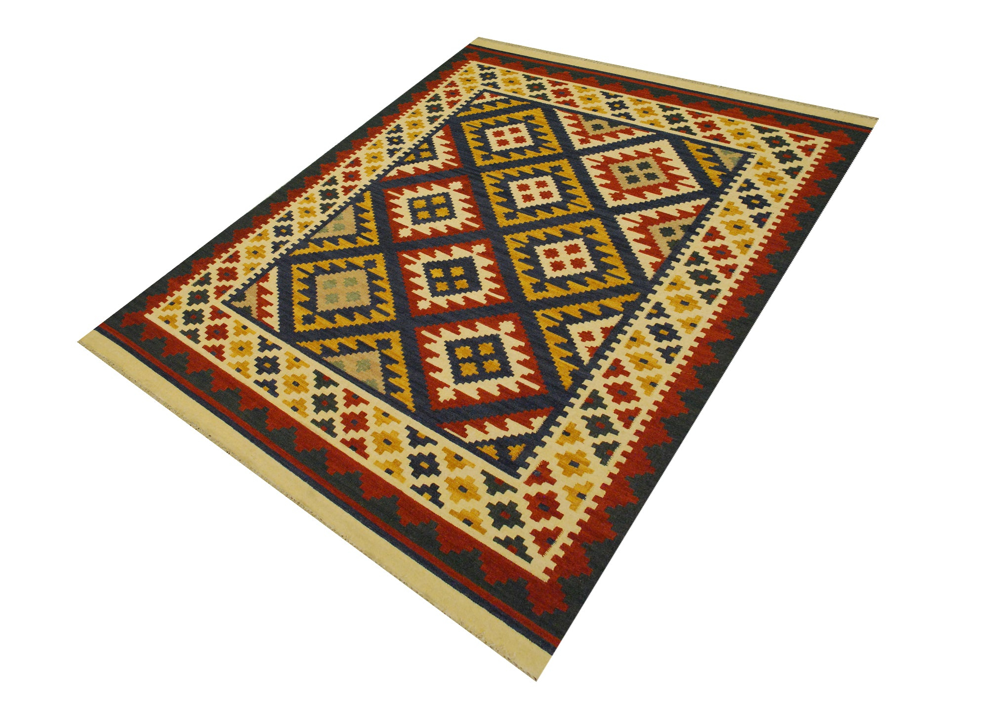 Killim Keisari Multi Wool Hand Woven Indian Rug, featuring Multi tones and Geometric design, ideal area rug for any room in your home.