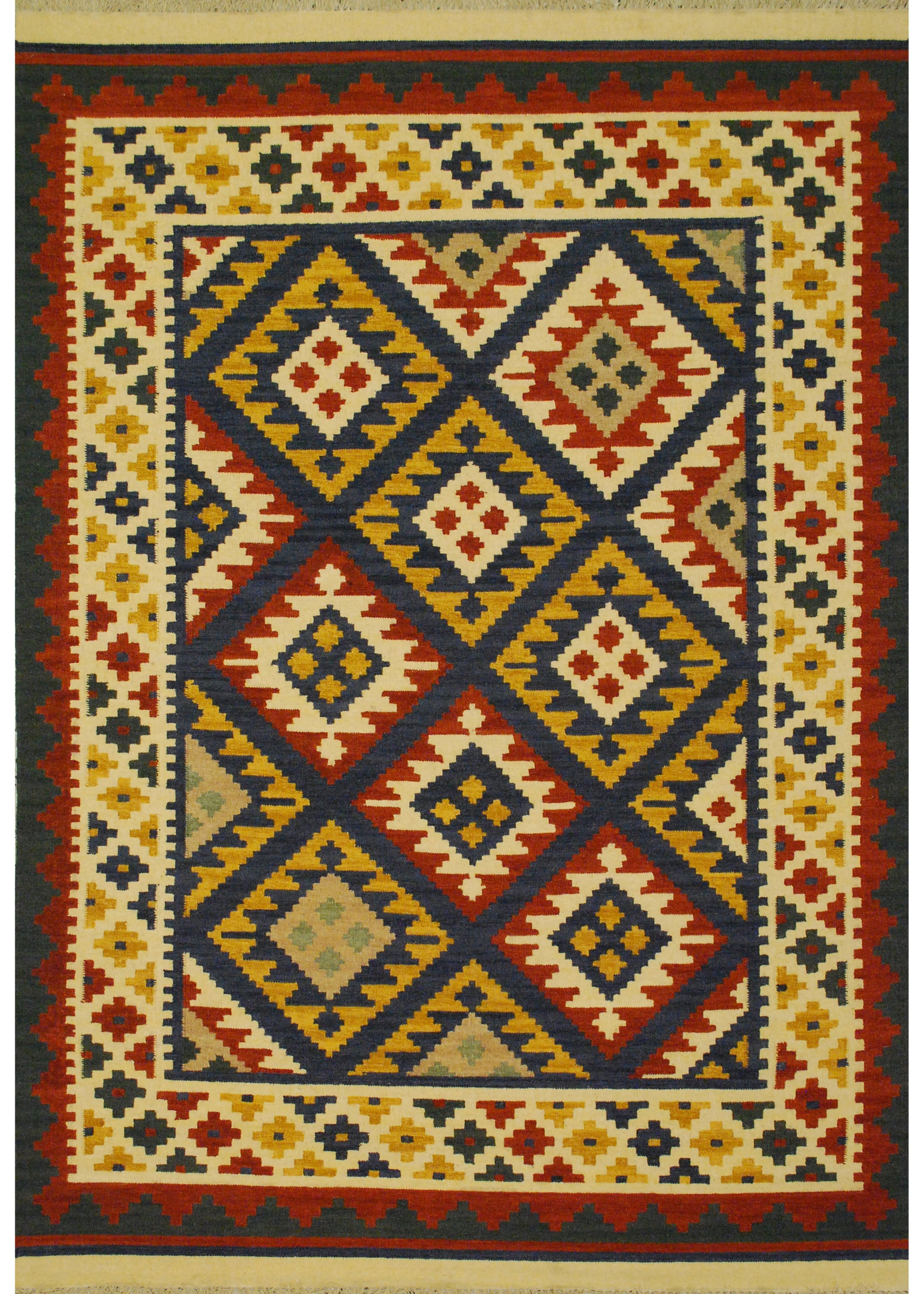 Killim Keisari Multi Wool Hand Woven Indian Rug, featuring Multi tones and Geometric design, ideal area rug for any room in your home.