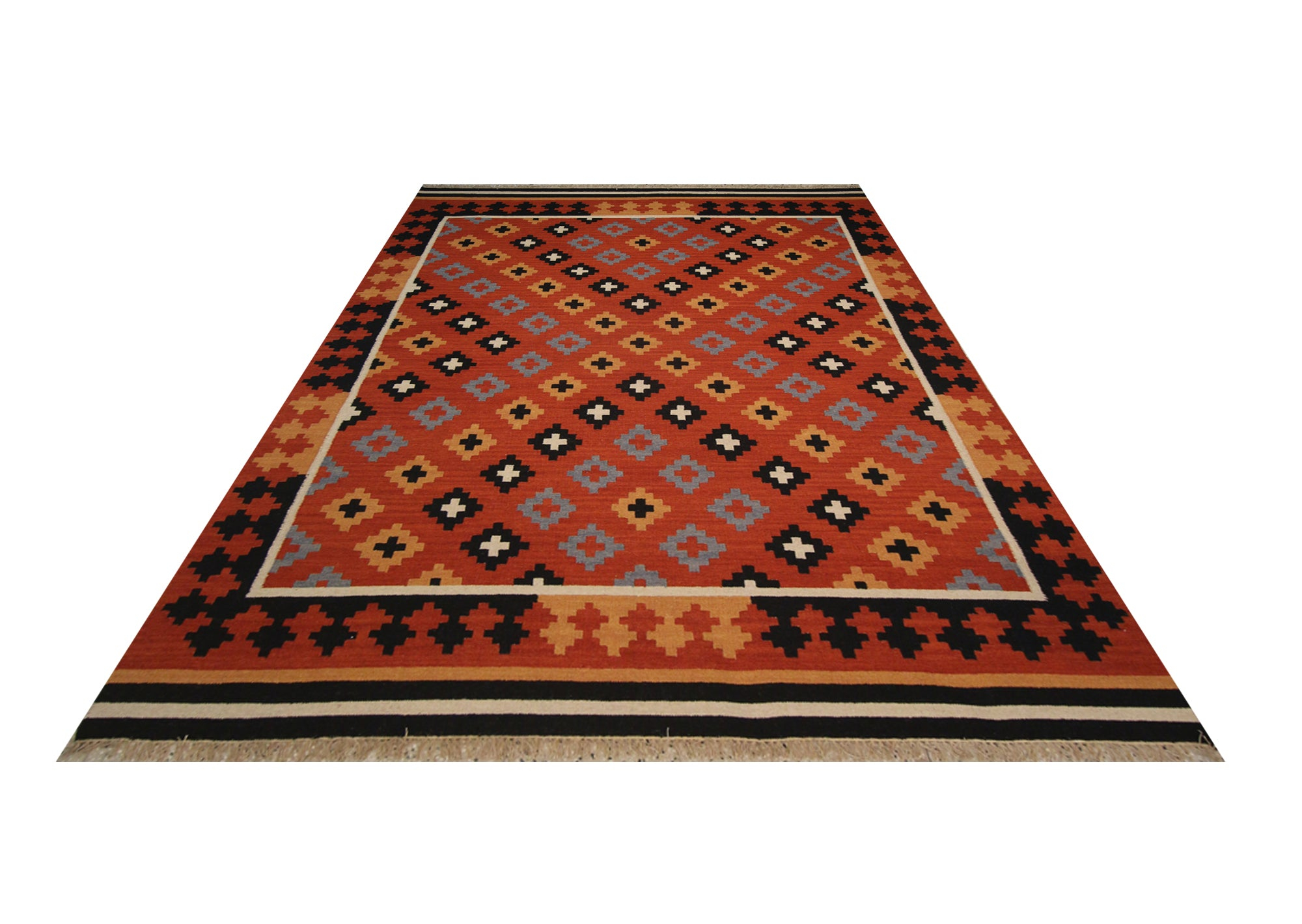 Killim Keisari Multi Wool Hand Woven Indian Rug, featuring Multi tones and Geometric design, ideal area rug for any room in your home.