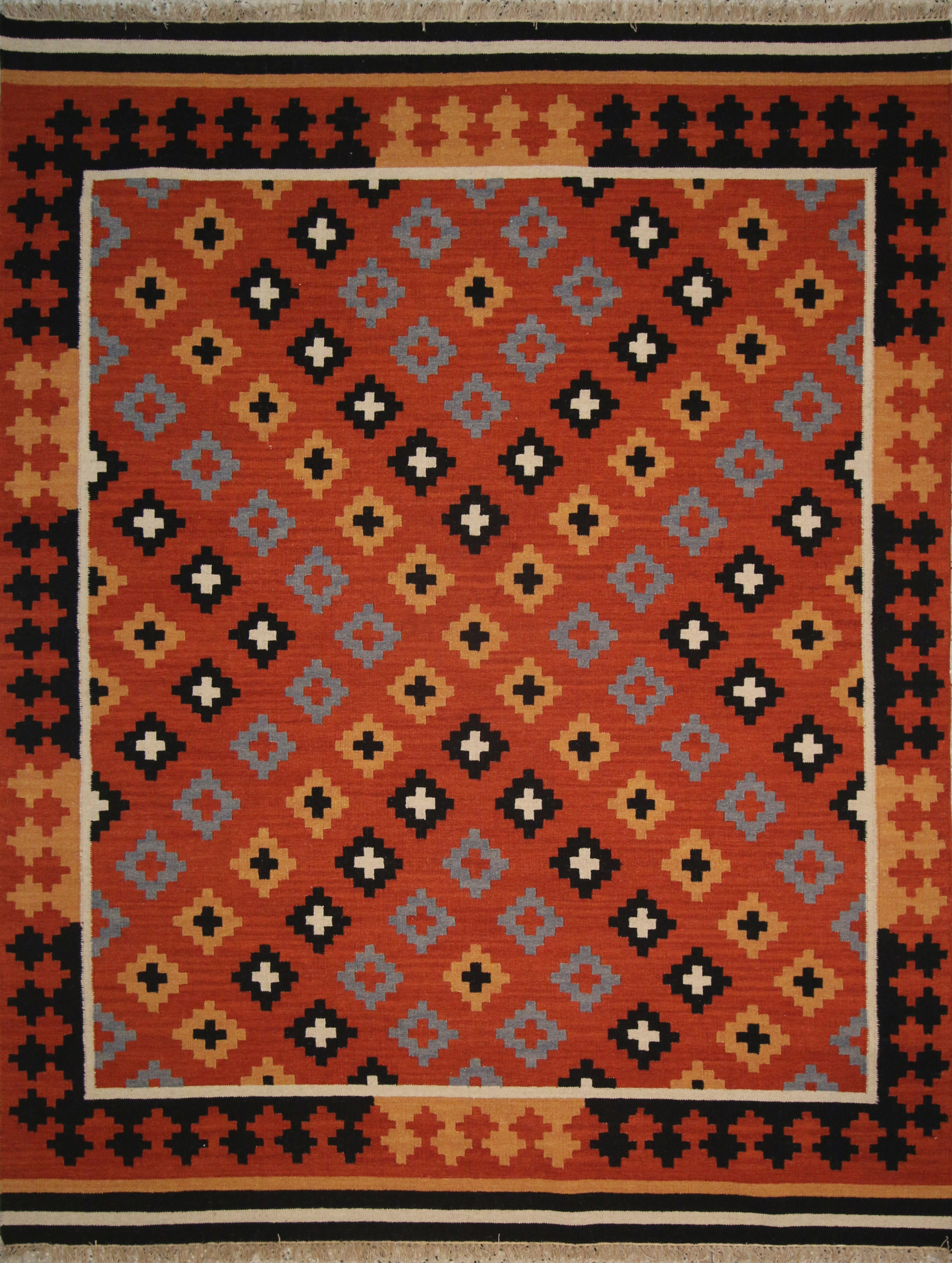 Killim Keisari Multi Wool Hand Woven Indian Rug, featuring Multi tones and Geometric design, ideal area rug for any room in your home.
