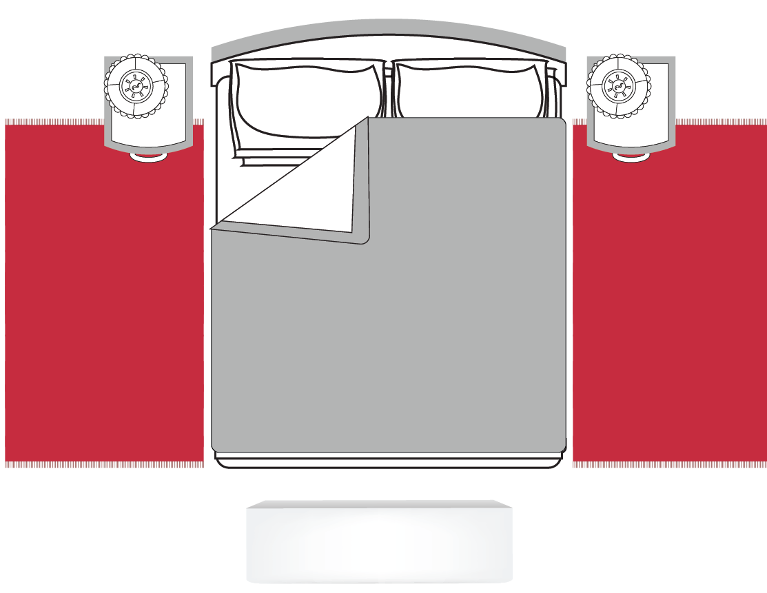 Graphic of how a small rug fits in a bedroom