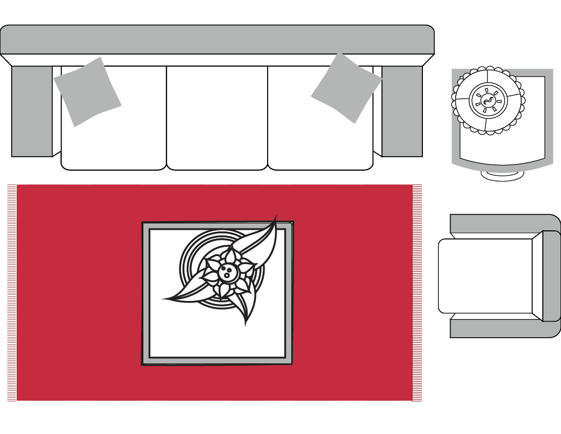 Graphic of how a medium sized rug fits in a living room